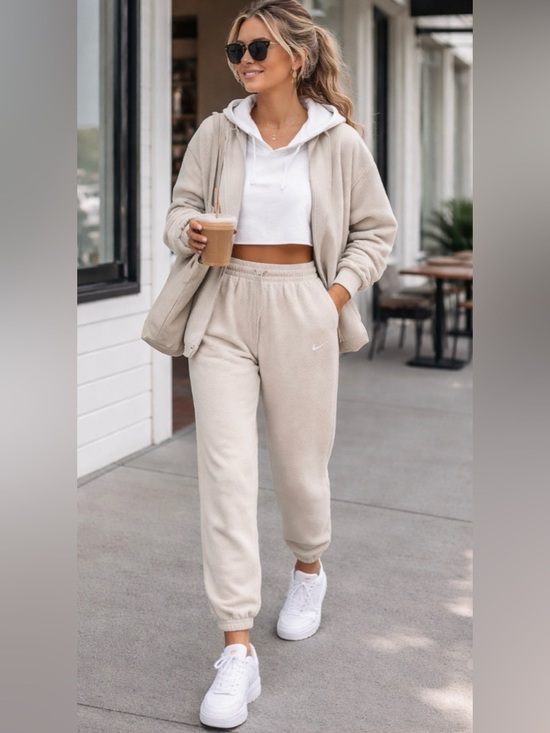 Nike Pants - Nike Off-White Oatmeal Fleece Joggers XS Neutral Athleisure Lounge Cozy Minimal